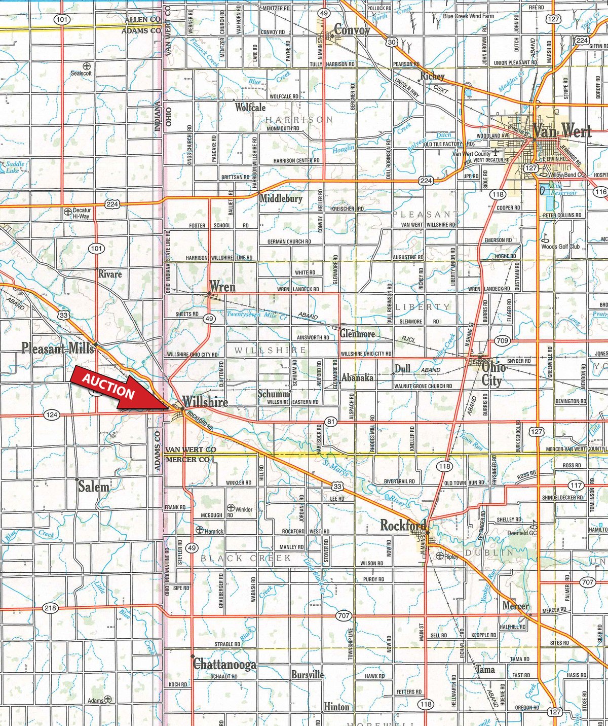Area map - REAL ESTATE AUCTION OFFERED IN 1 TRACT IN VAN WERT COUNTY, OHIO